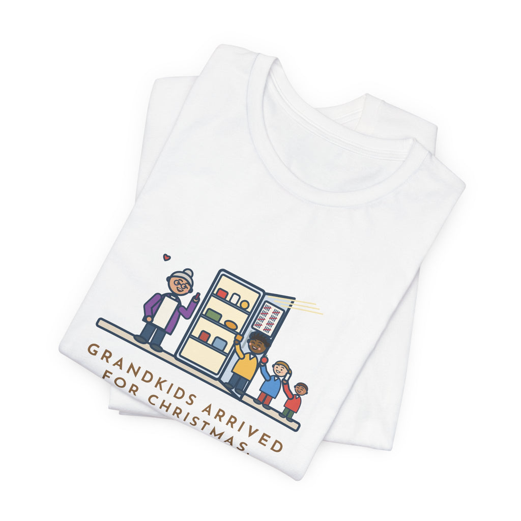 Funny Grandkids at Christmas T-Shirt, Arrived for the Holiday, The Fridge Door Opened Forty Times in the First Hour, Fridge Tally Tee
