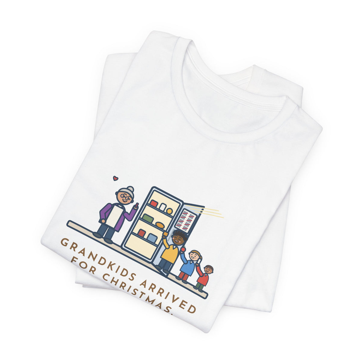 Funny Grandkids at Christmas T-Shirt, Arrived for the Holiday, The Fridge Door Opened Forty Times in the First Hour, Fridge Tally Tee