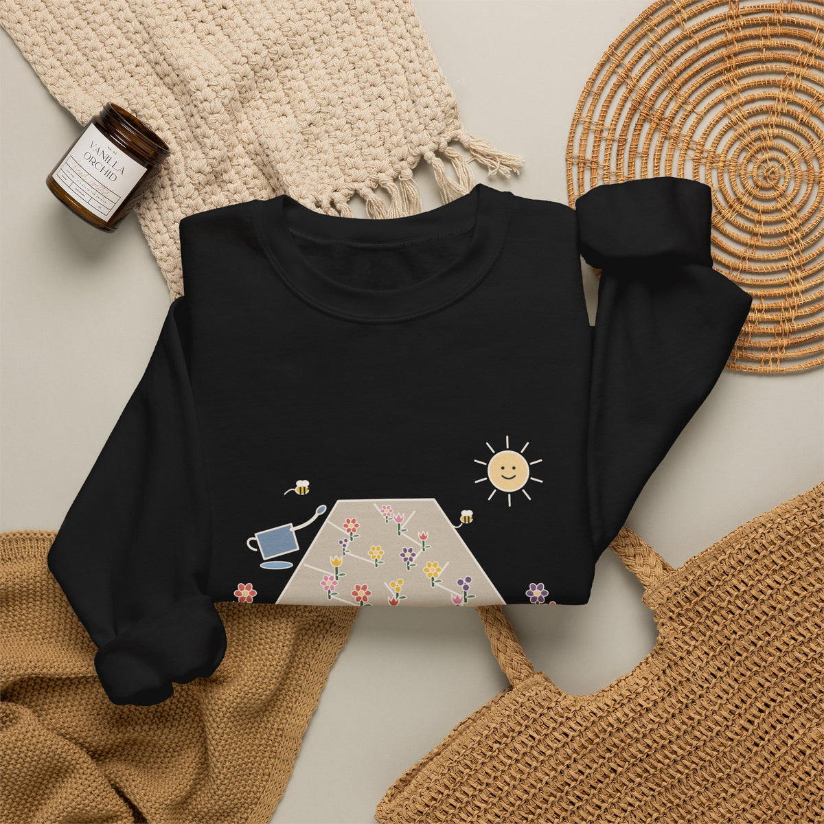 Earth Laughs in Flowers Sweatshirt, Garden Emerson Quote Crewneck with Wildflower Path