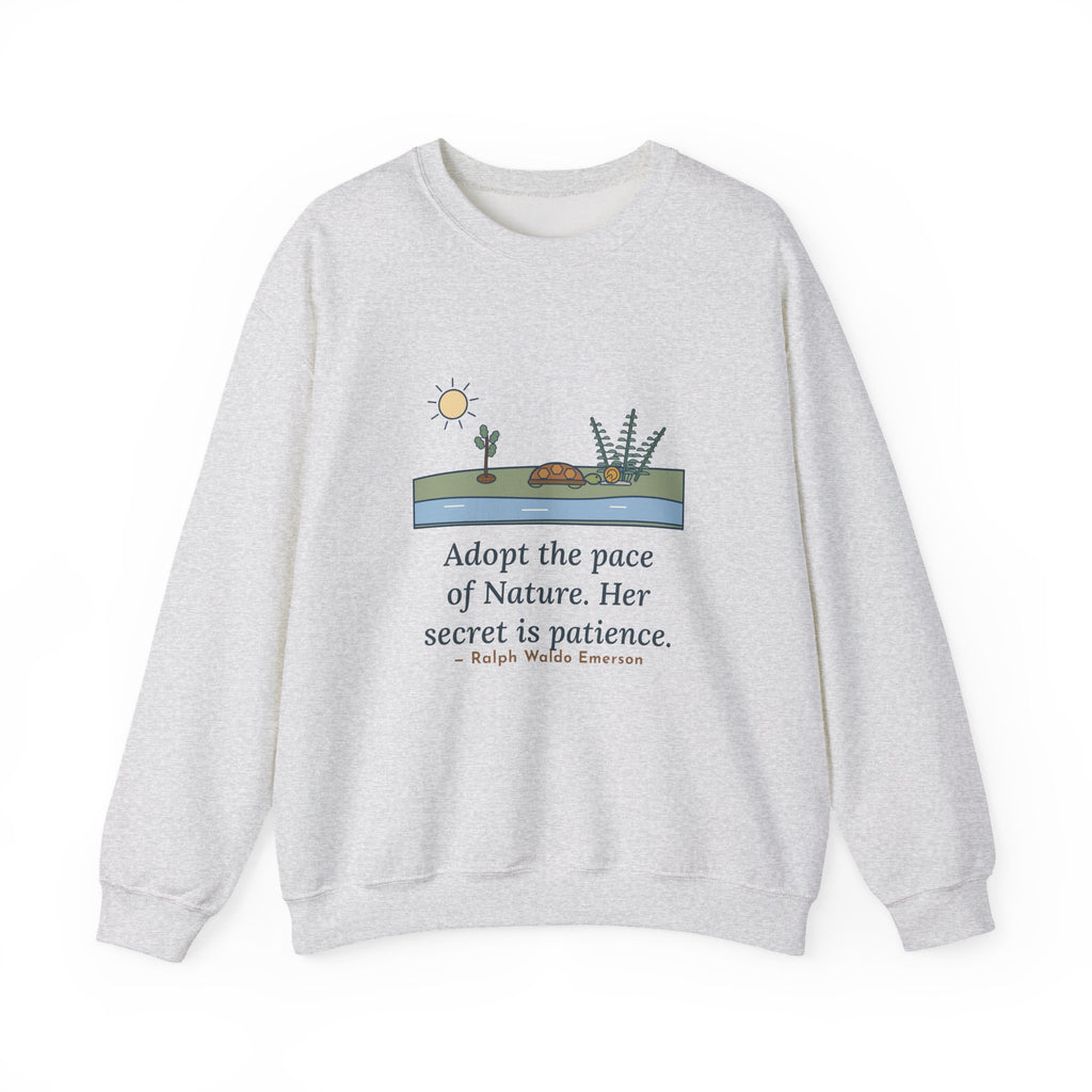 Adopt the Pace of Nature, Her Secret Is Patience Sweatshirt, Nature Emerson Quote Crewneck with Tortoise and Snail