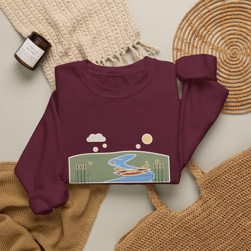 The Course of True Love Never Did Run Smooth Sweatshirt, Love Shakespeare Quote Crewneck with Canoe on the River Bend