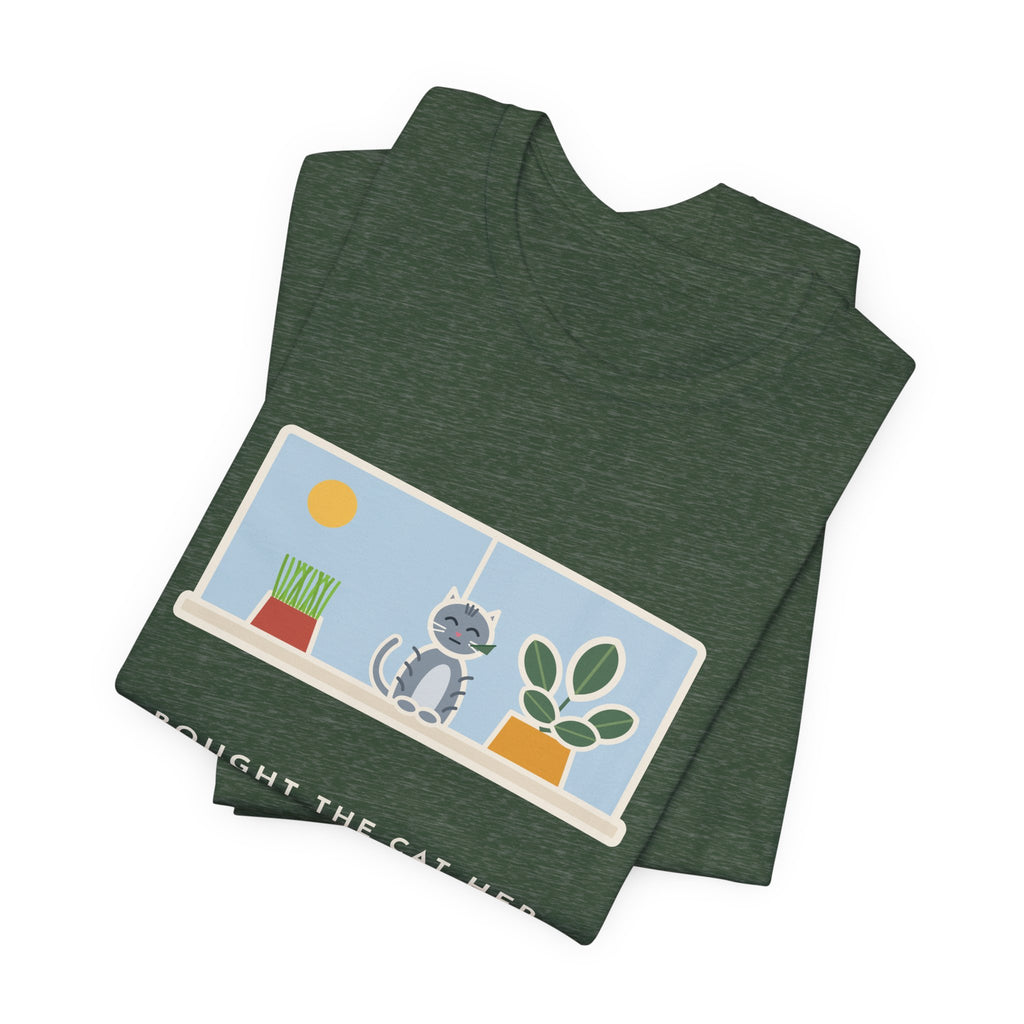 Funny Cat Grass T-Shirt, Bought Her Own Pot, She Ate the Houseplant Instead, Windowsill Tee