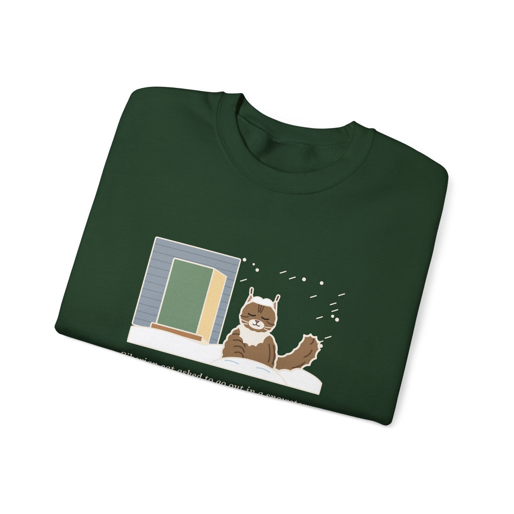 Siberian Cat Crewneck Sweatshirt - Happy in the Snowbank During a Snowstorm