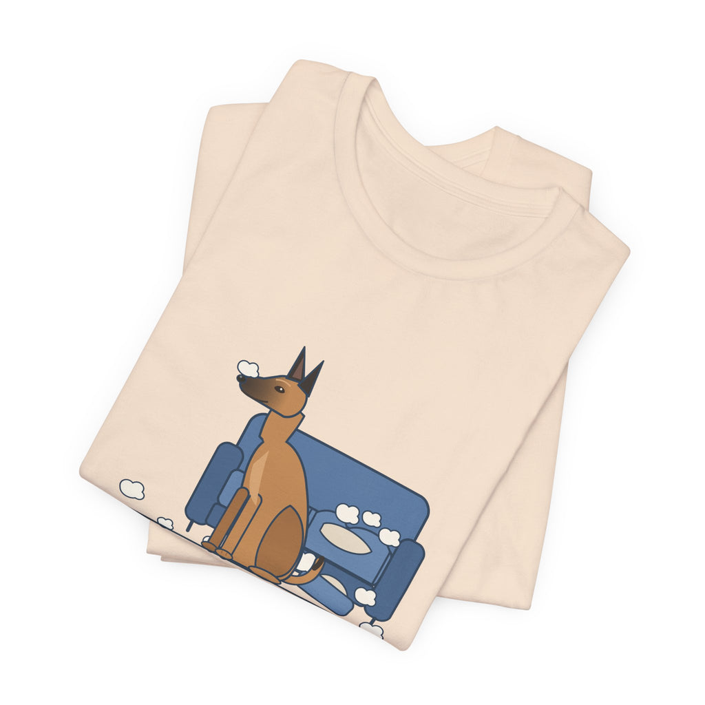 Belgian Malinois T-Shirt - The Malinois Found a Job: The Couch Cushions, Funny Mal Dog Tee