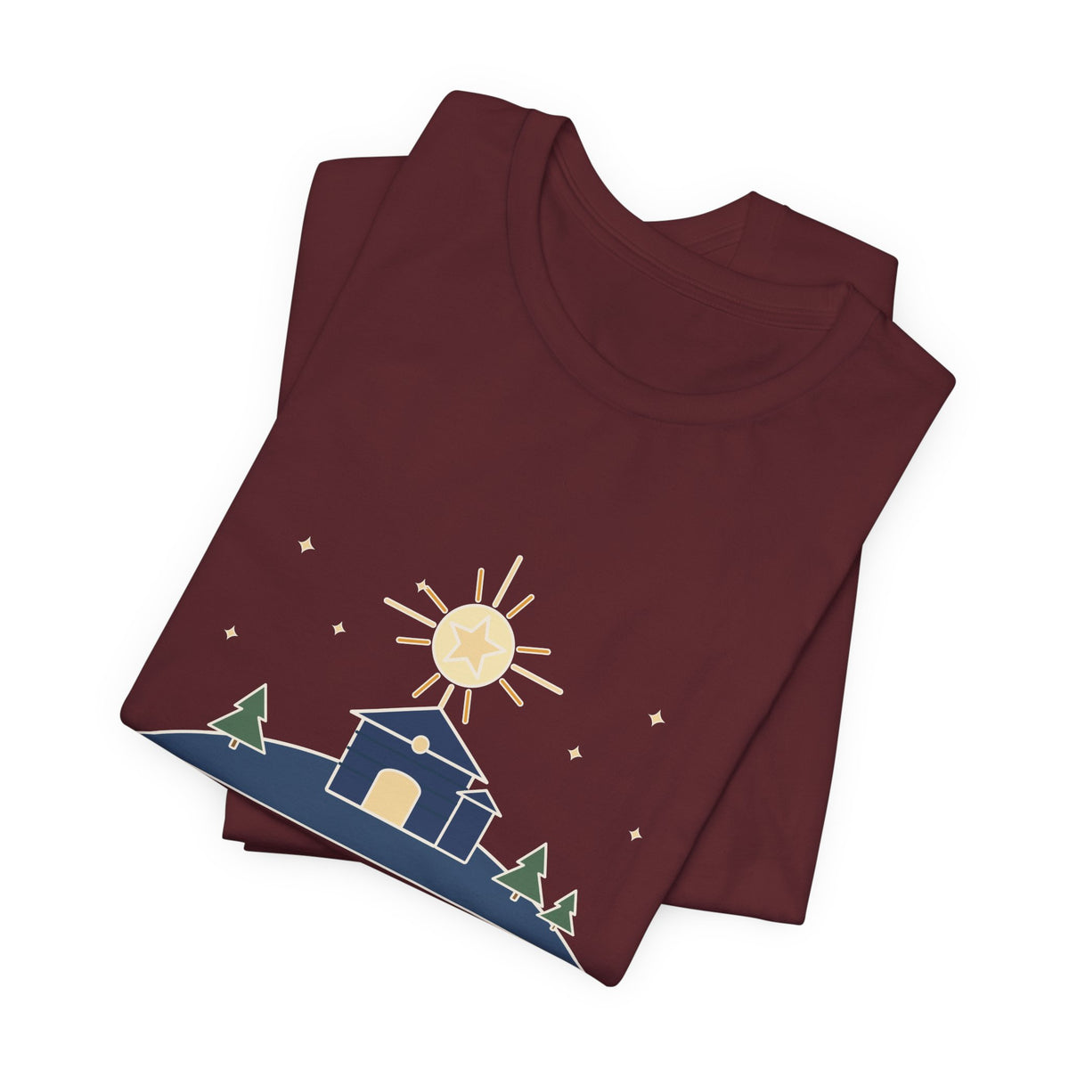 Cappeau Quote T-Shirt, The Stars Are Brightly Shining, Christmas Star over Stable Tee