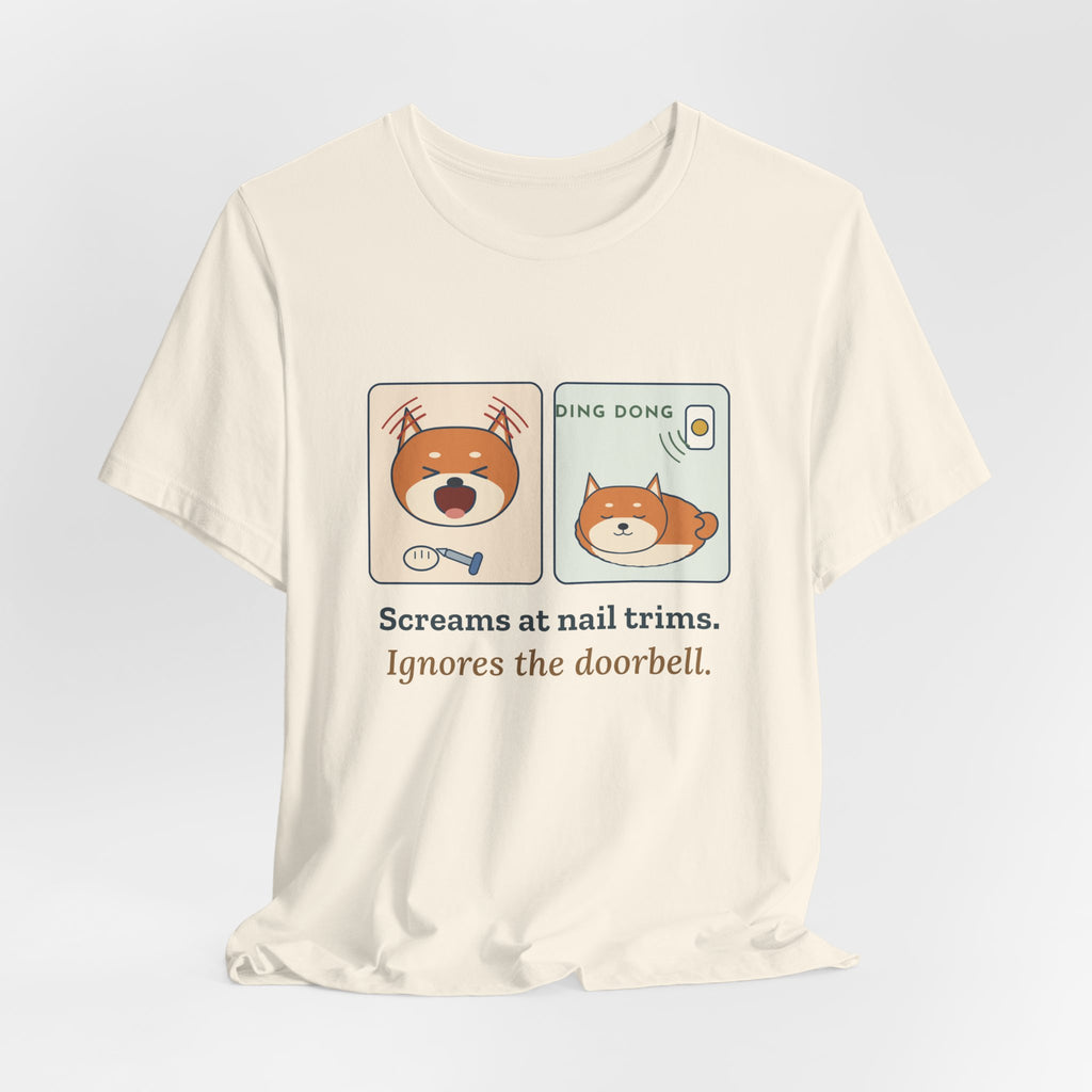 Shiba Inu T-Shirt - Screams at Nail Trims. Ignores the Doorbell. Funny Shiba Tee