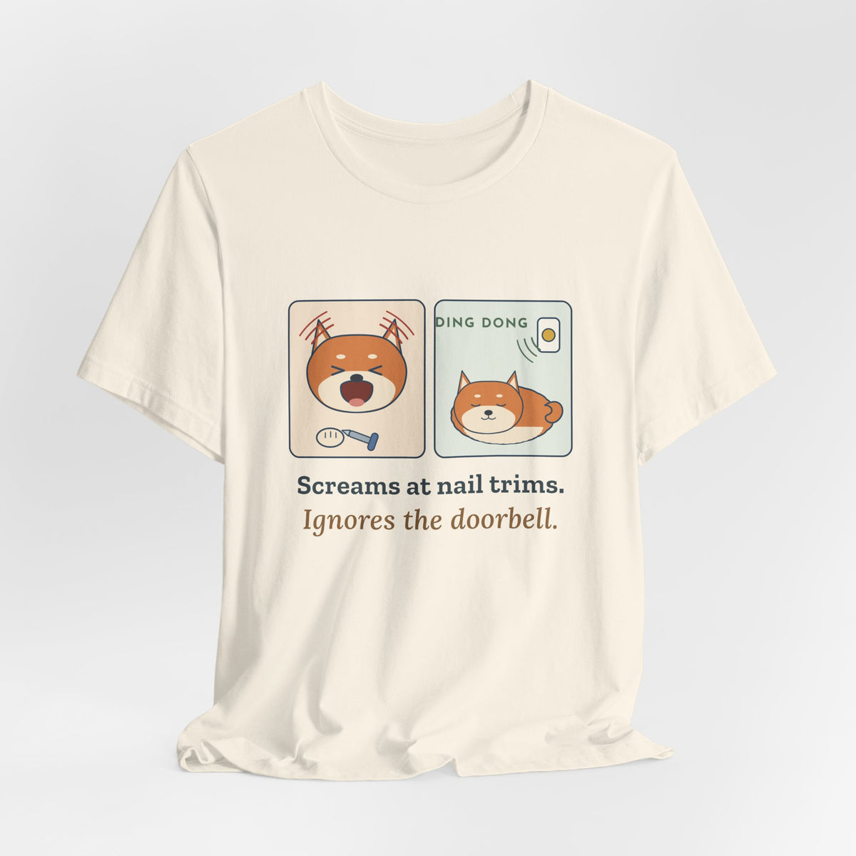 Shiba Inu T-Shirt - Screams at Nail Trims. Ignores the Doorbell. Funny Shiba Tee