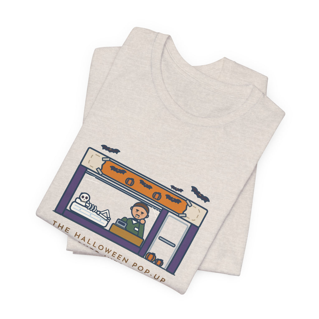Funny Halloween T-Shirt - The Halloween Pop-Up Moved Into the Old Mattress Store, Same Guy at the Register