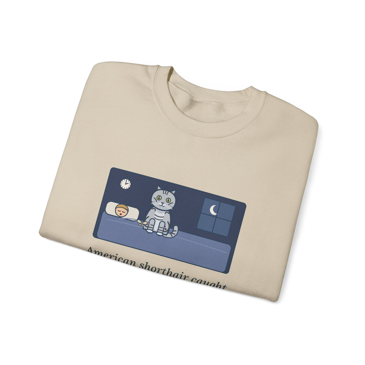 American Shorthair Crewneck Sweatshirt - The 2 a.m. Moth Delivery, Silver Tabby Cat