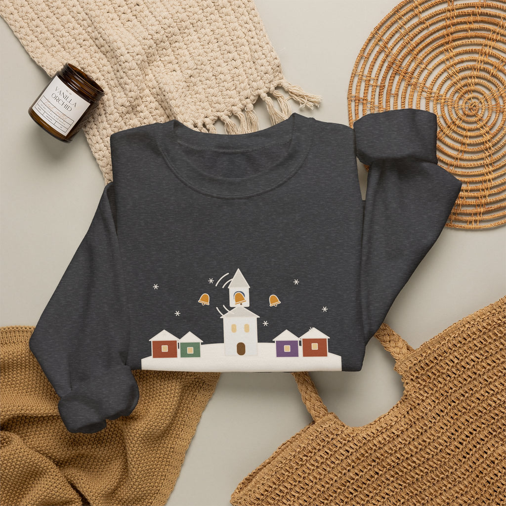 I Heard the Bells on Christmas Day Sweatshirt, Christmas Longfellow Quote Crewneck with Village Bell Tower