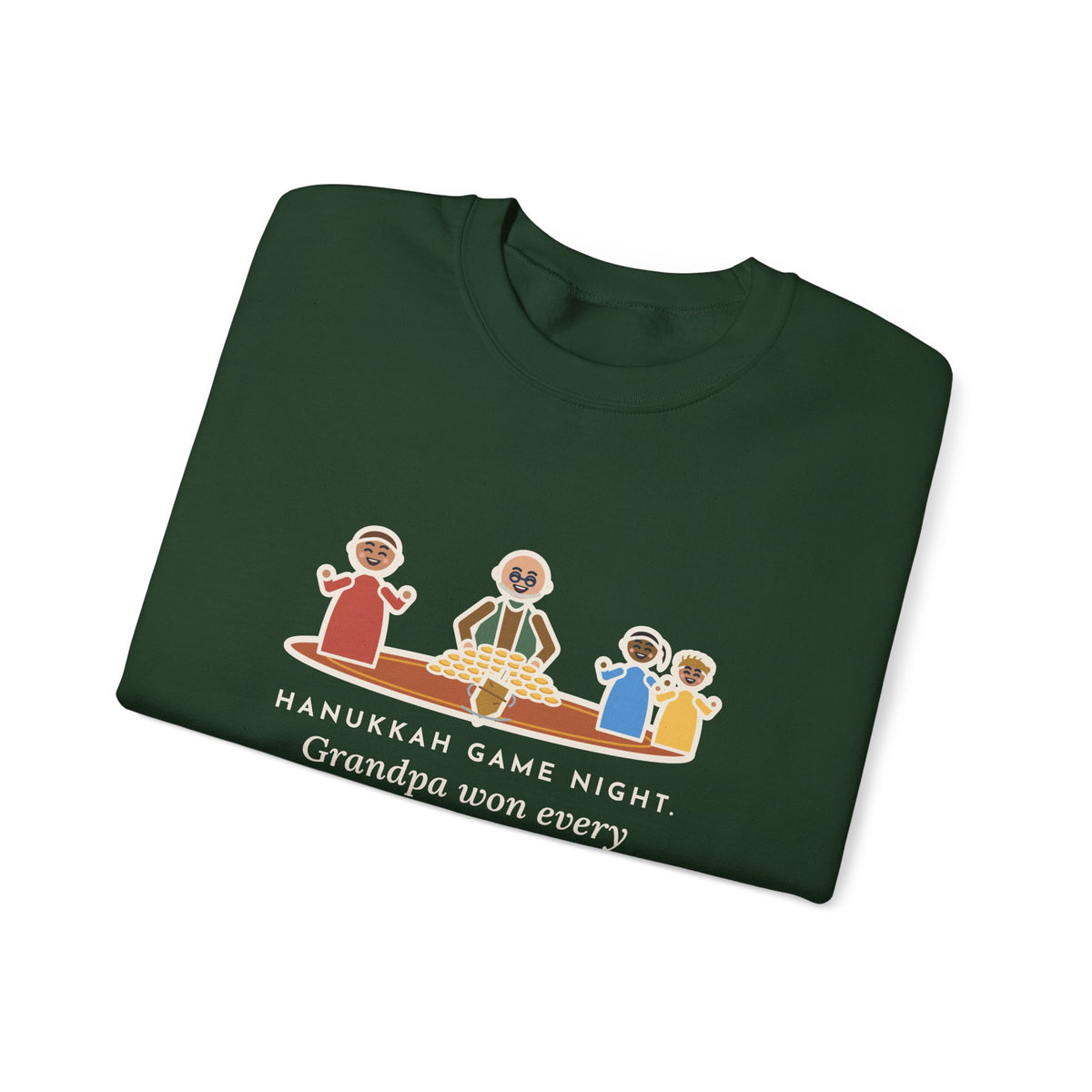 Hanukkah Game Night Sweatshirt, Grandpa Won Every Chocolate Coin with a Dreidel Older Than Mom, Funny Living Room Rug Crewneck