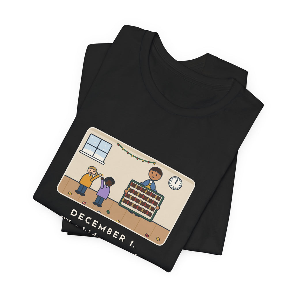 Funny Countdown Calendar T-Shirt, December 1, the Kids Opened All Twenty-Four Little Doors by Lunch, December Kitchen Tee