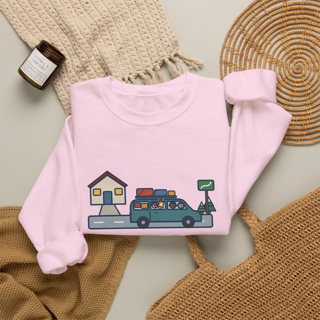Holiday Road Trip Sweatshirt, Six-Hour Drive to Grandma's, First Snack Request at the End of Our Street, Funny Driveway Departure Crewneck