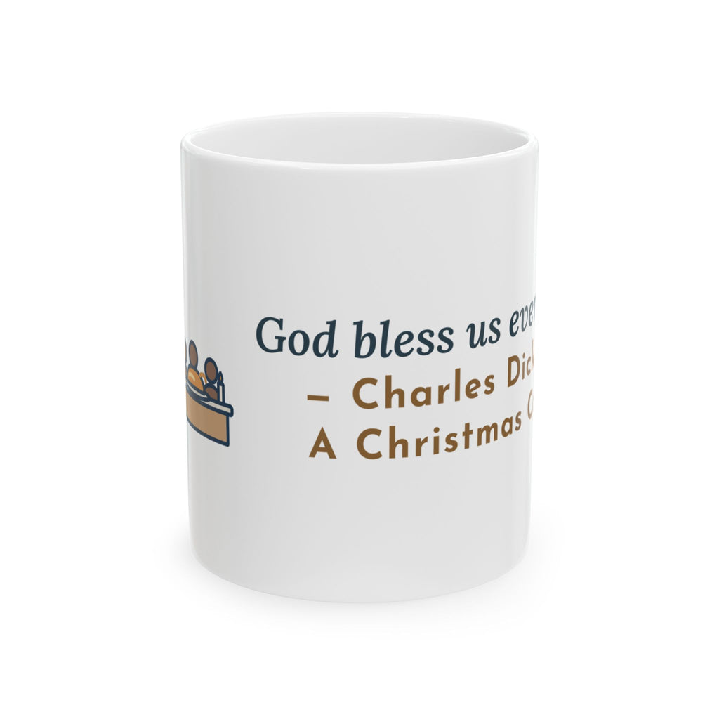 Dickens Quote Mug, God Bless Us Every One, Christmas Hearth and Goose Coffee Mug 11oz