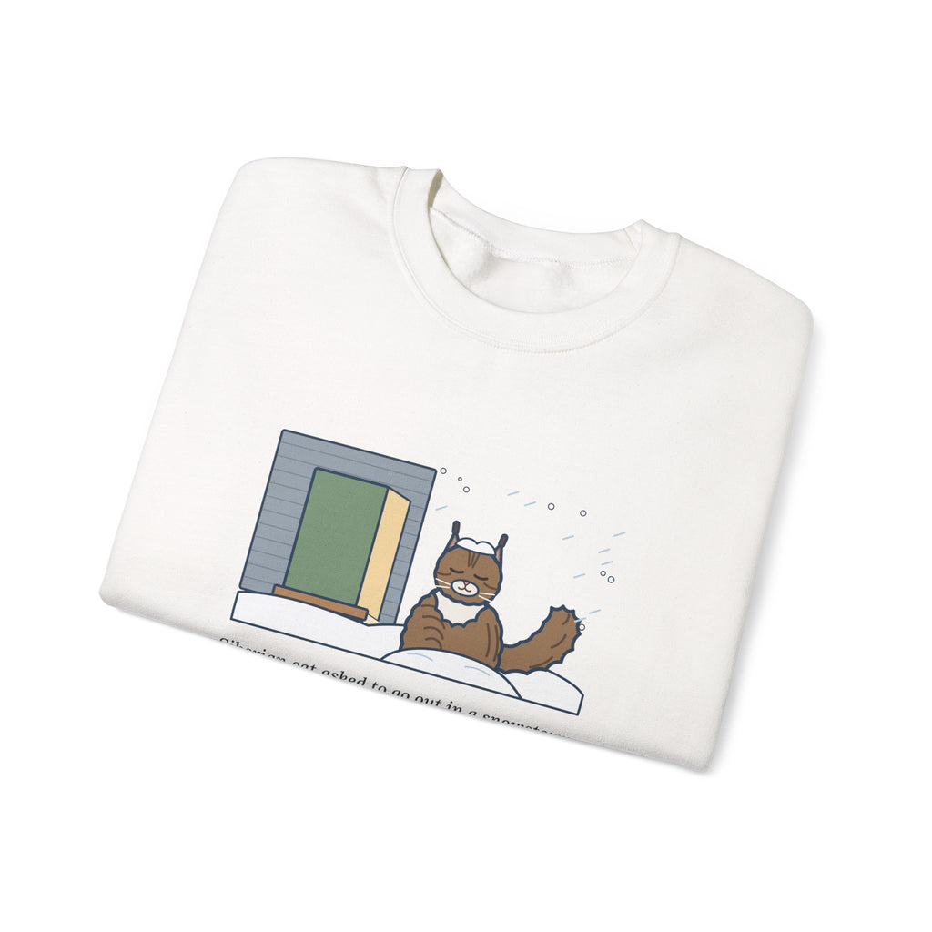 Siberian Cat Crewneck Sweatshirt - Happy in the Snowbank During a Snowstorm