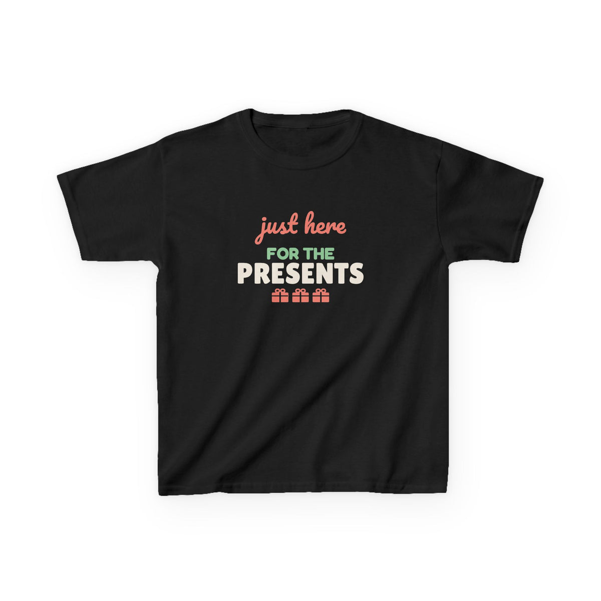 Just Here for the Presents Youth T-Shirt, Funny Christmas Kids Tee