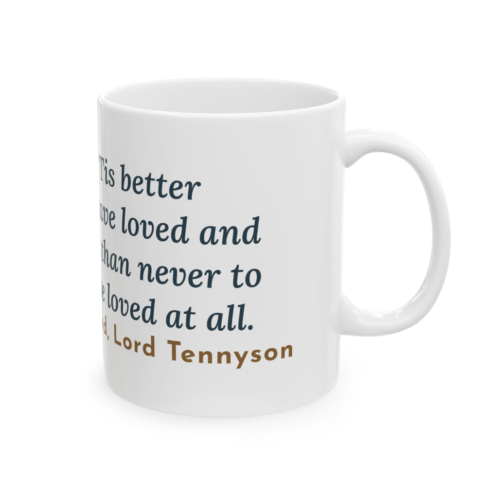 Tennyson Quote Mug, 'Tis Better to Have Loved and Lost, Love Park Bench Balloon Coffee Mug 11oz