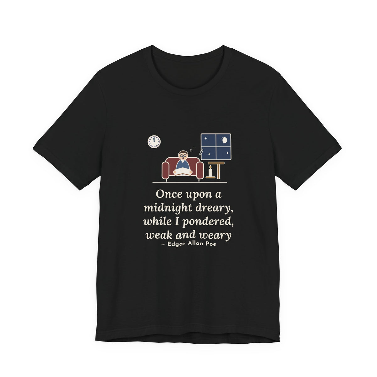 Poe Quote T-Shirt, Once Upon a Midnight Dreary, Gothic Midnight Study Tee
