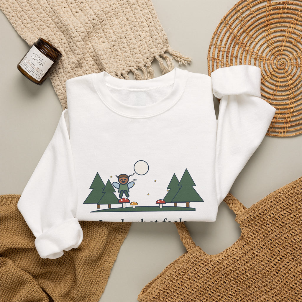 Lord, What Fools These Mortals Be Sweatshirt, Whimsical Shakespeare Humor Quote Crewneck with Mushroom Sprite