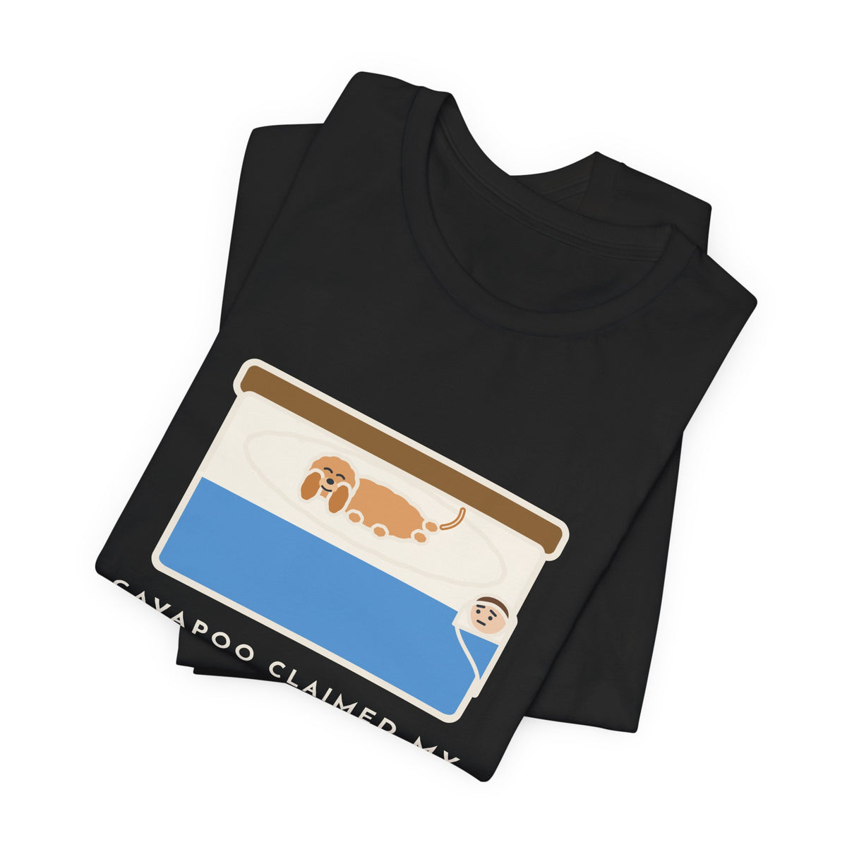 Funny Cavapoo T-Shirt, Claimed My Pillow on Night One, I Sleep on the Corner Now, Big Bed Tee
