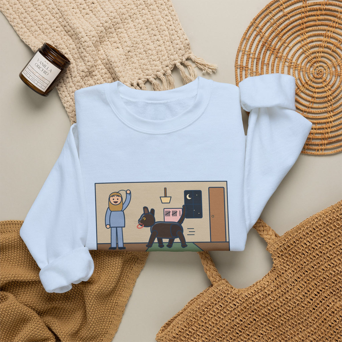 Burmese Cat Sweatshirt, Brought the Hair Tie Back Eleven Times, Funny Hallway Fetch Crewneck