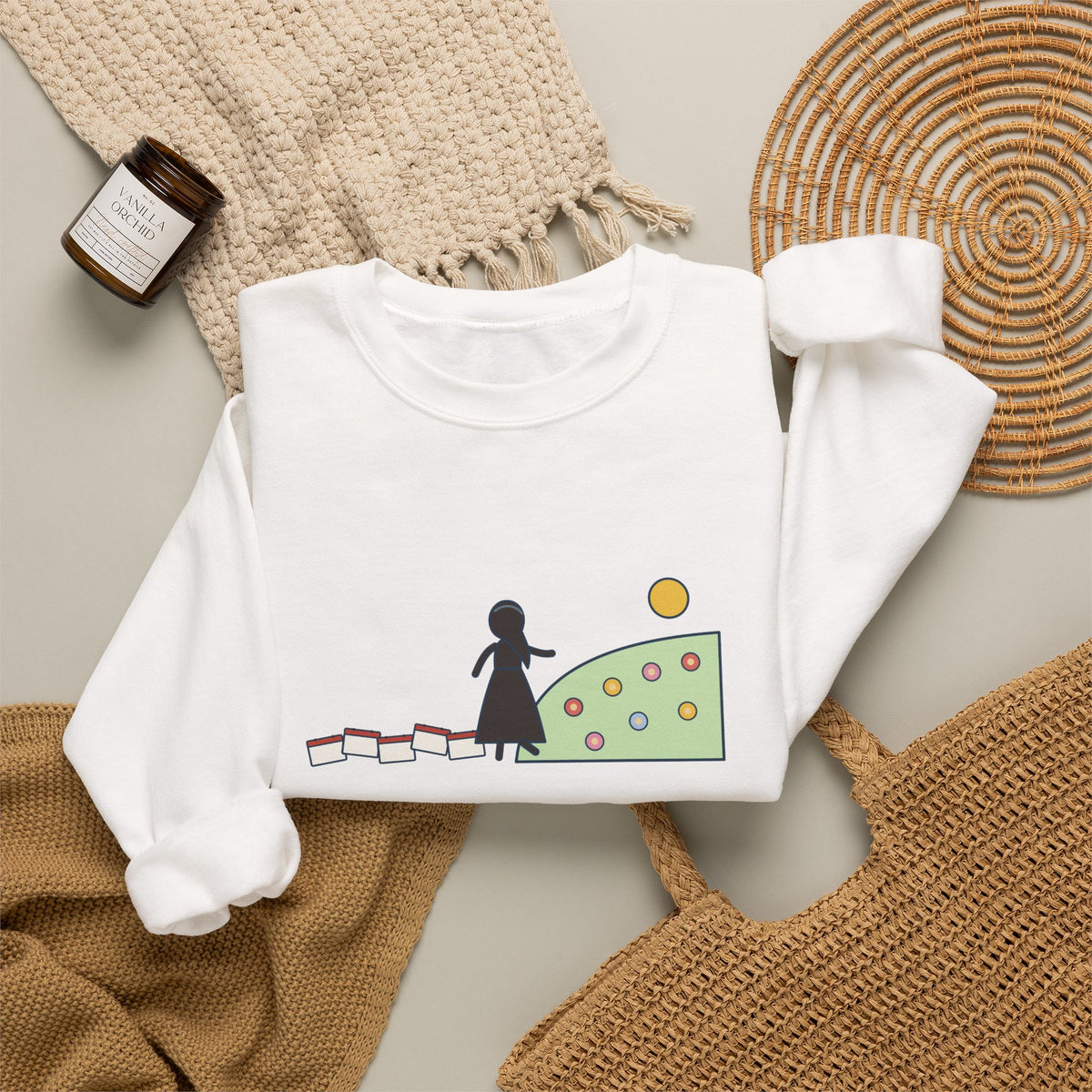 It's No Use Going Back to Yesterday Sweatshirt, Growth Lewis Carroll Quote Crewneck with Calendar Path