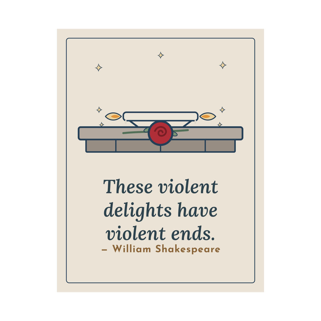 Shakespeare Quote Poster, These Violent Delights Have Violent Ends, Dark Romance Candle and Rose Wall Art