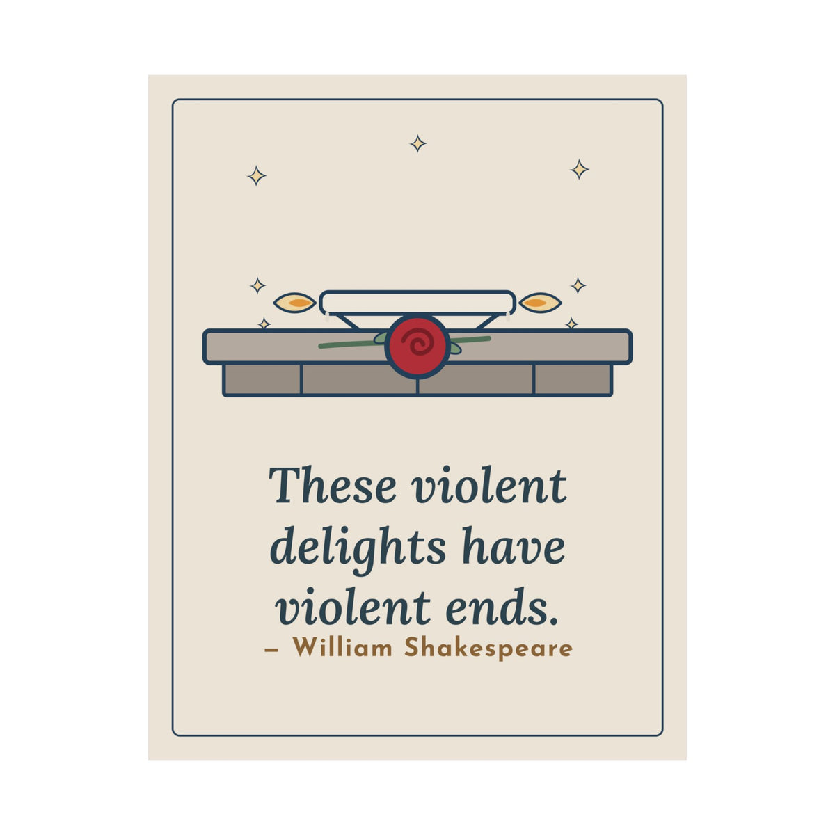 Shakespeare Quote Poster, These Violent Delights Have Violent Ends, Dark Romance Candle and Rose Wall Art