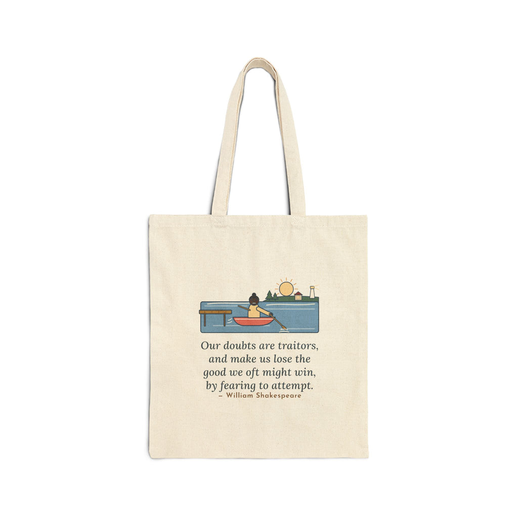 Our Doubts Are Traitors Tote Bag, Literary Shakespeare Quote Tote with Dawn Rowboat