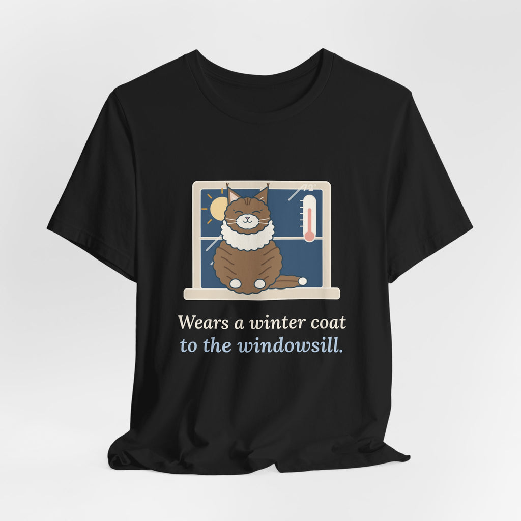 Norwegian Forest Cat T-Shirt - Wears a Winter Coat to the Windowsill Fluffy Cat Tee