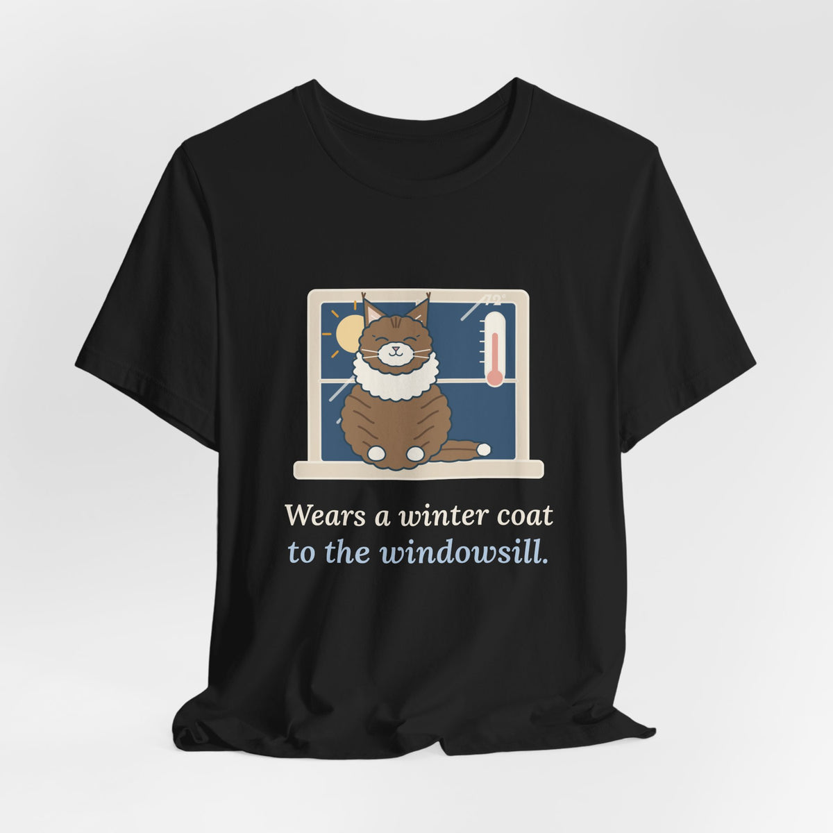 Norwegian Forest Cat T-Shirt - Wears a Winter Coat to the Windowsill Fluffy Cat Tee