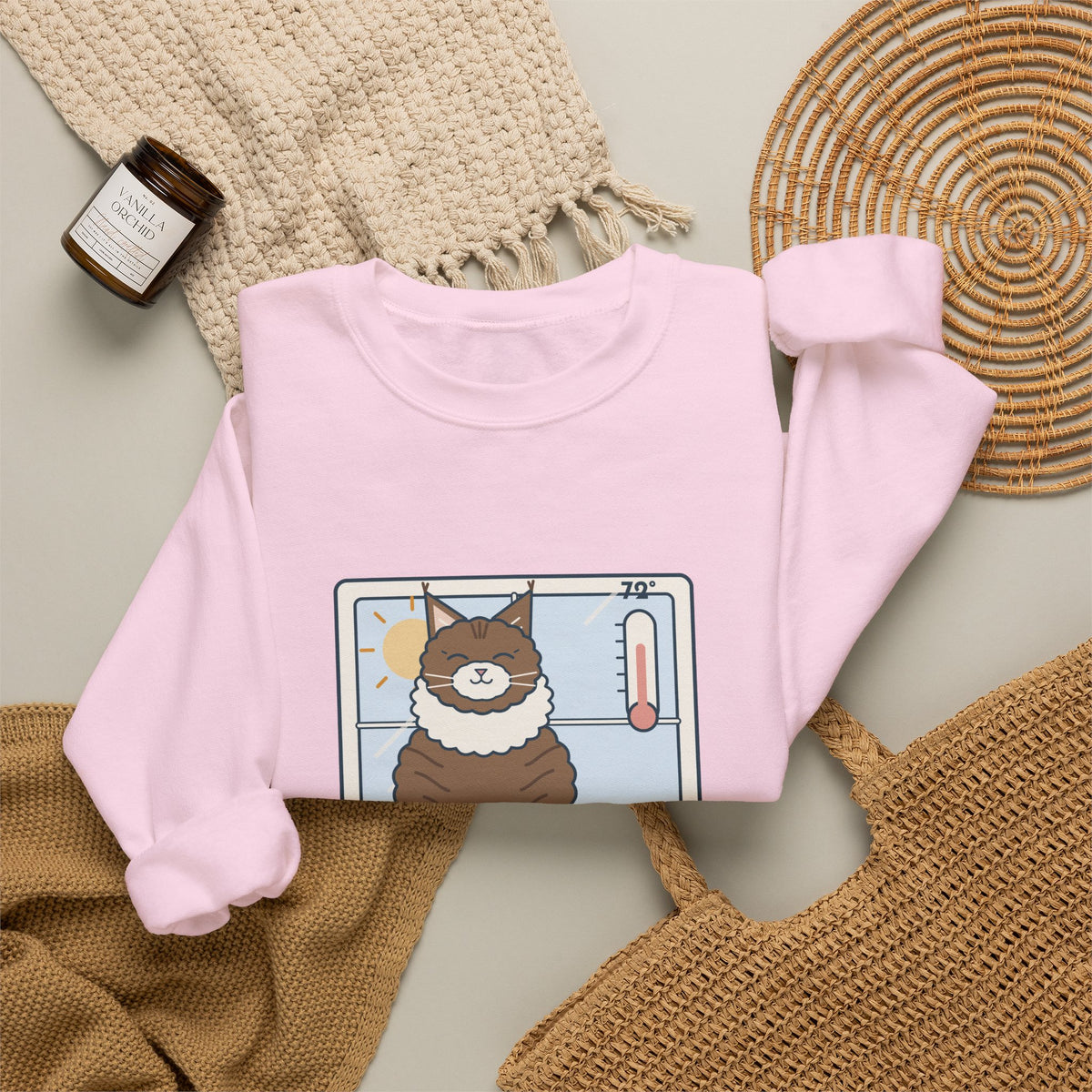 Norwegian Forest Cat Crewneck Sweatshirt - Wears a Winter Coat to the Windowsill