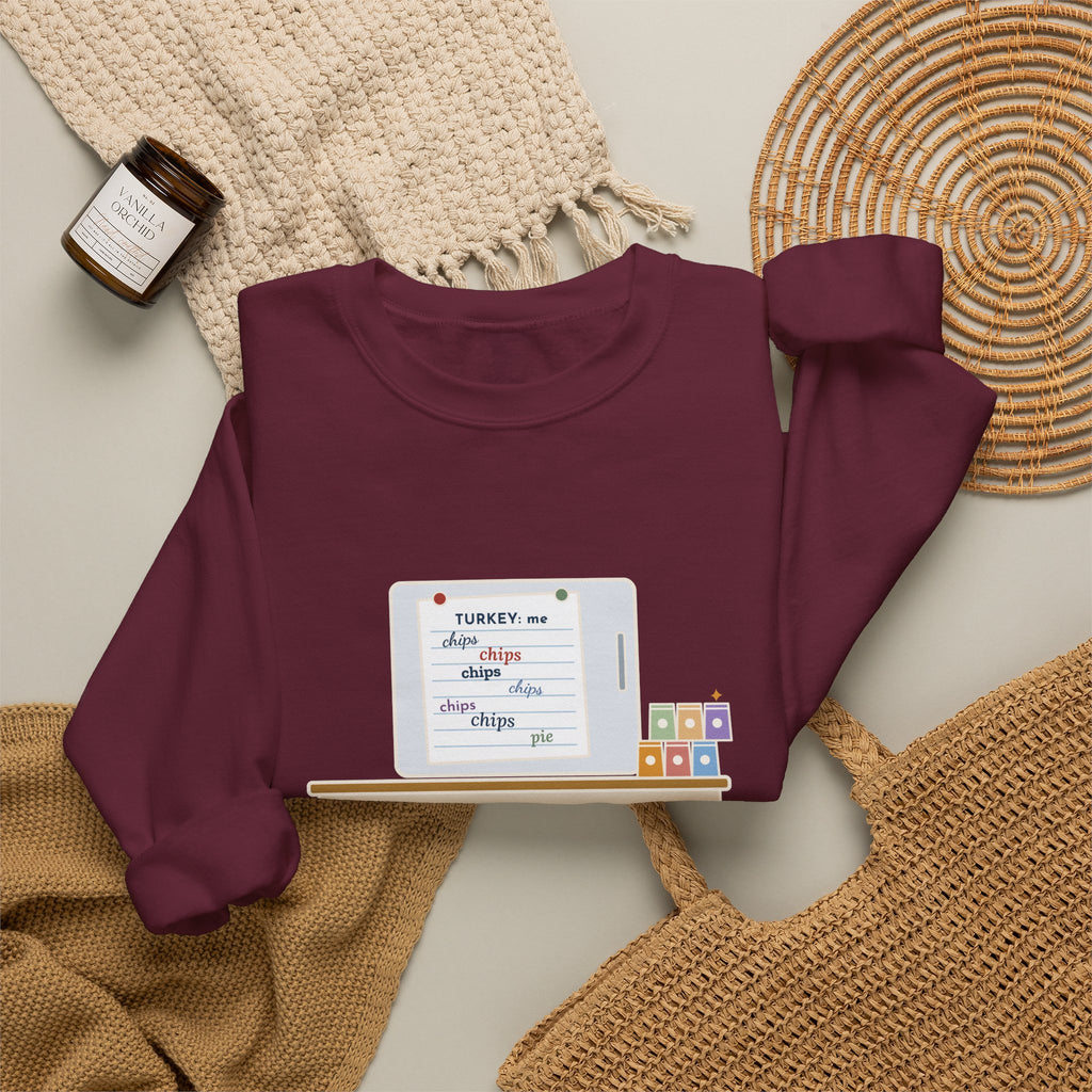 Friendsgiving Sweatshirt, Sign-Up Sheet, Eight Guests, Six Wrote Chips, Funny Potluck Sheet Crewneck