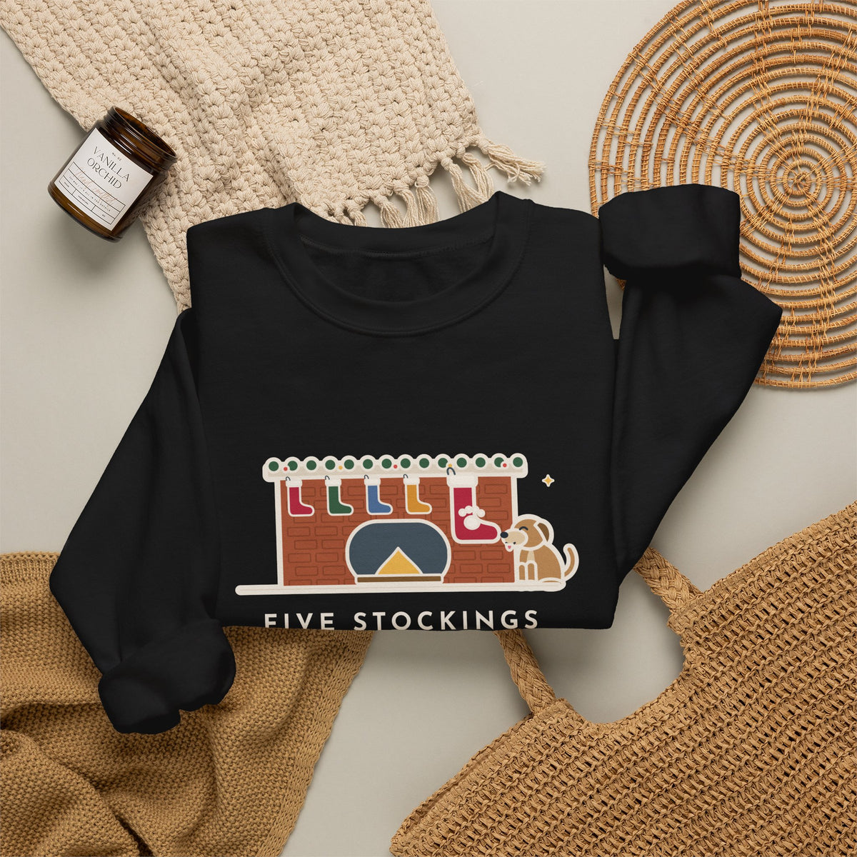 Dog Stocking Sweatshirt, Five on the Mantel, The Biggest One Has a Paw Print, Funny Mantel Crewneck