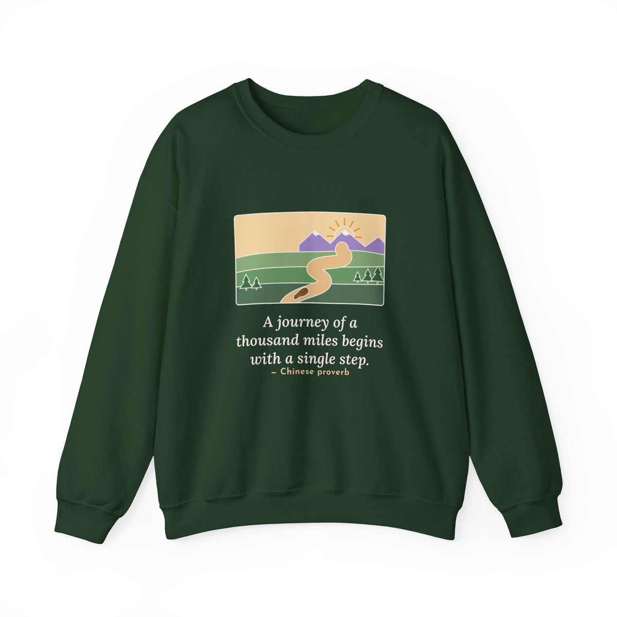 A Journey of a Thousand Miles Begins With a Single Step Sweatshirt, Wisdom Proverb Crewneck, Winding Road