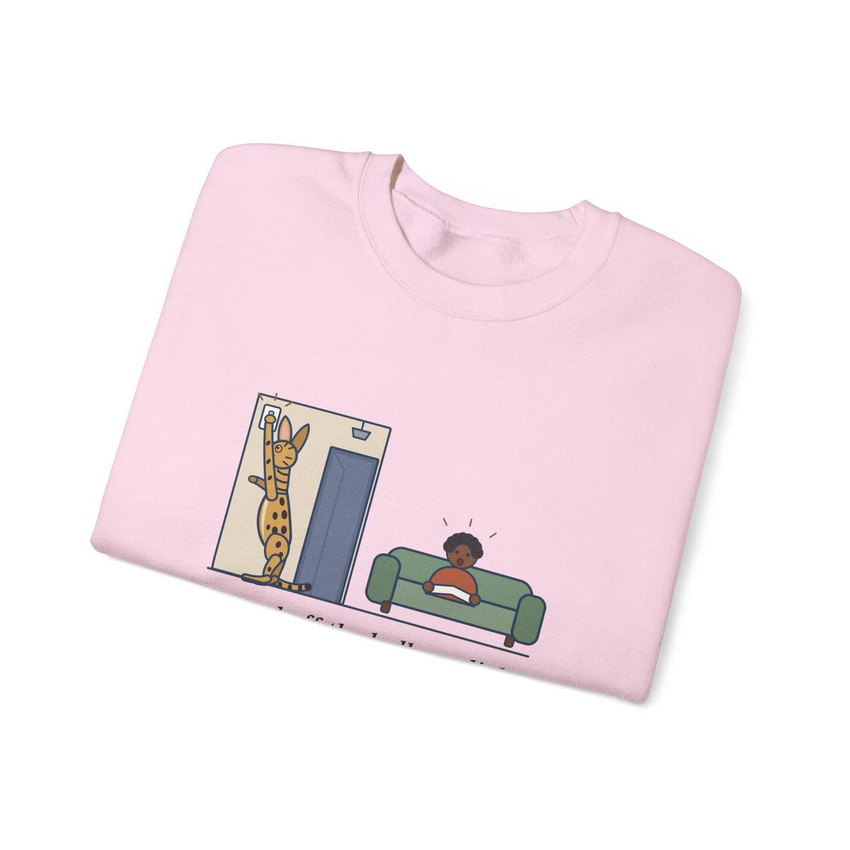 Serengeti Cat Crewneck Sweatshirt - Long-Legged Spotted Cat at the Light Switch