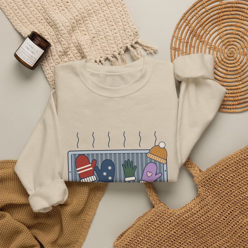 Snow Day Crewneck Sweatshirt - Mittens Drying on Every Vent Winter Sweatshirt