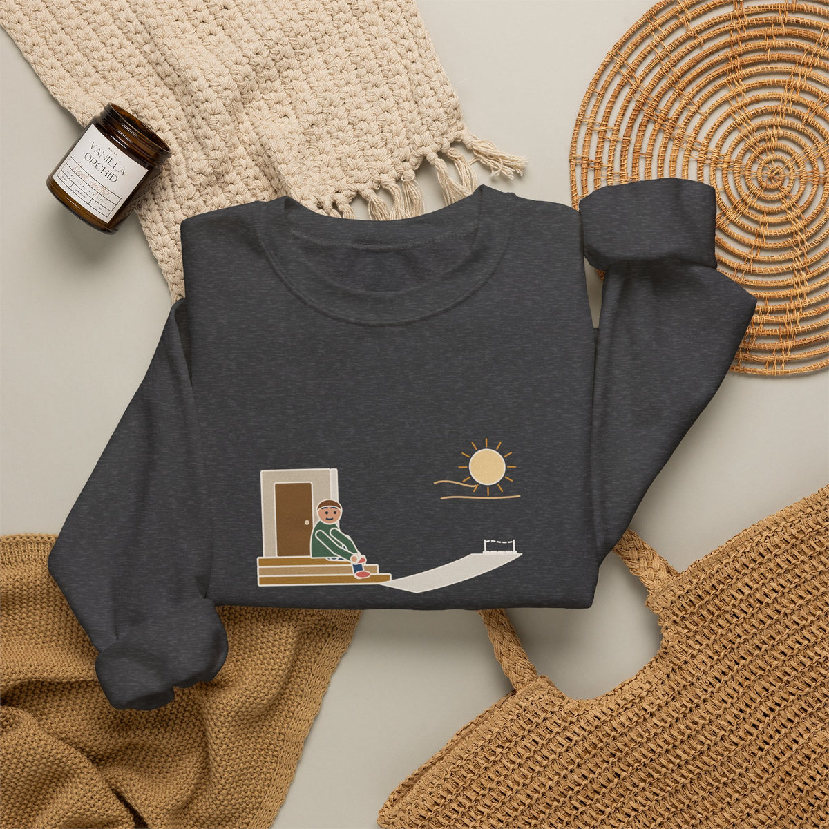 First, Say to Yourself What You Would Be Sweatshirt, Stoic Epictetus Quote Crewneck with Porch Runner