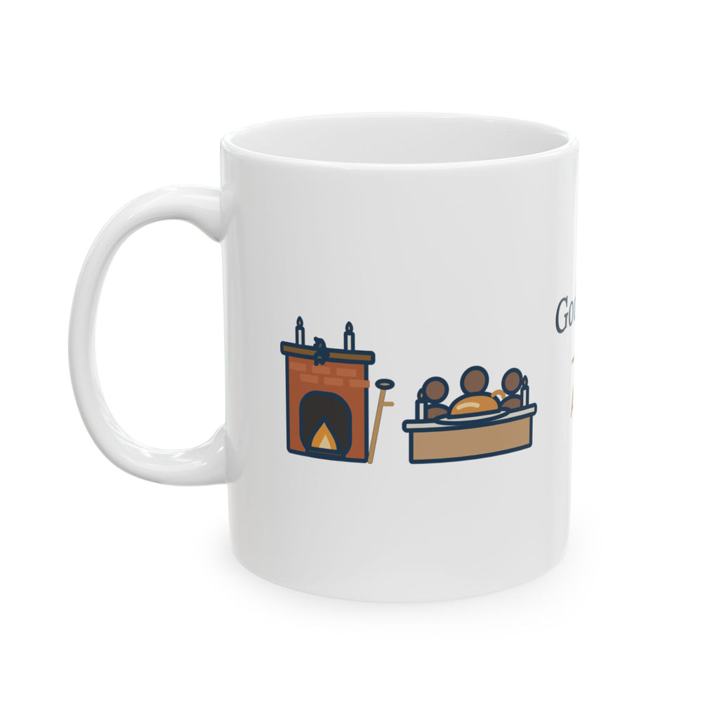Dickens Quote Mug, God Bless Us Every One, Christmas Hearth and Goose Coffee Mug 11oz