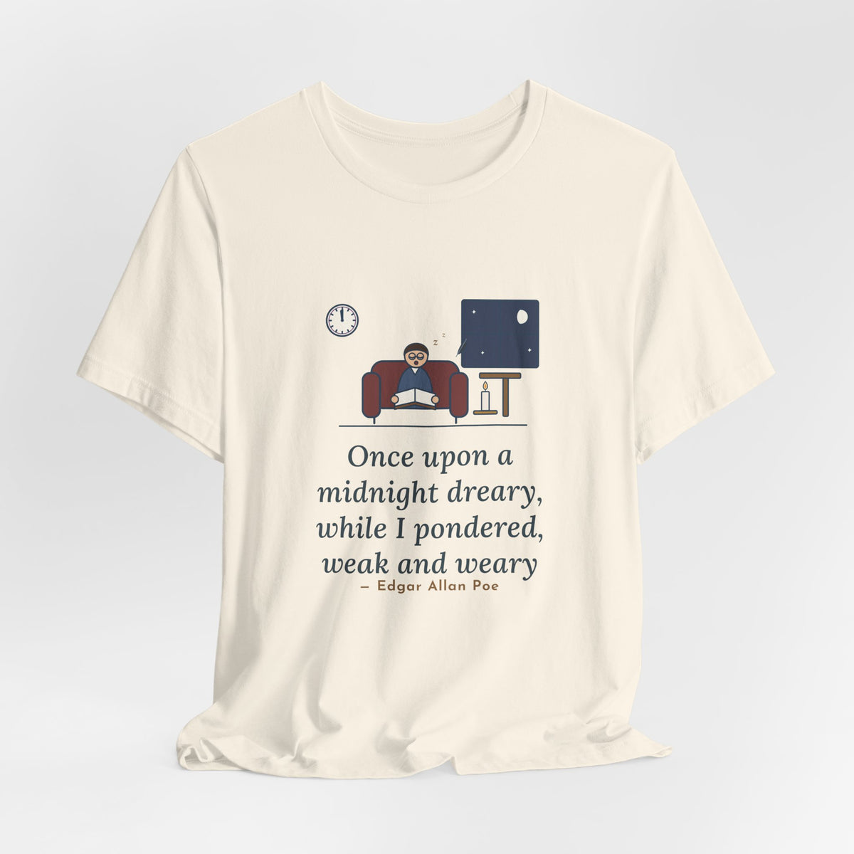 Poe Quote T-Shirt, Once Upon a Midnight Dreary, Gothic Midnight Study Tee
