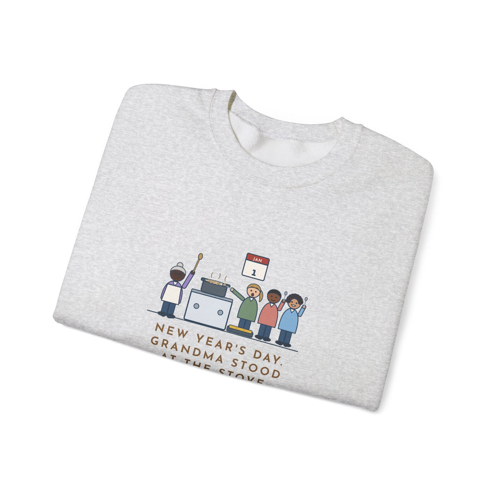 New Year's Day Sweatshirt, Grandma Stood at the Stove Until Everyone Ate a Spoonful of Peas for Luck, Funny Southern Kitchen Crewneck