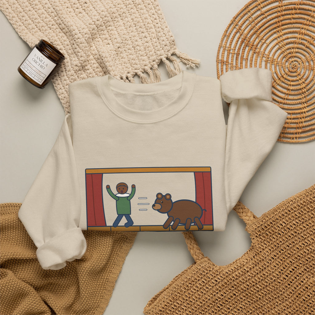 Exit, Pursued by a Bear Sweatshirt, Theatre Shakespeare Quote Crewneck with Stage Chase