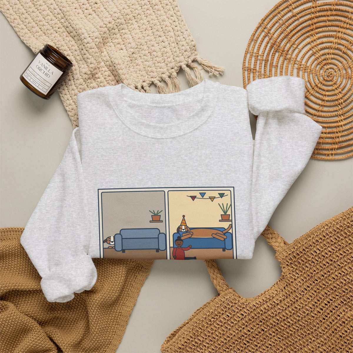 Gotcha Day Sweatshirt, Five Years Ago She Hid Behind the Couch, Now the Couch Is Hers, Funny Then and Now Crewneck