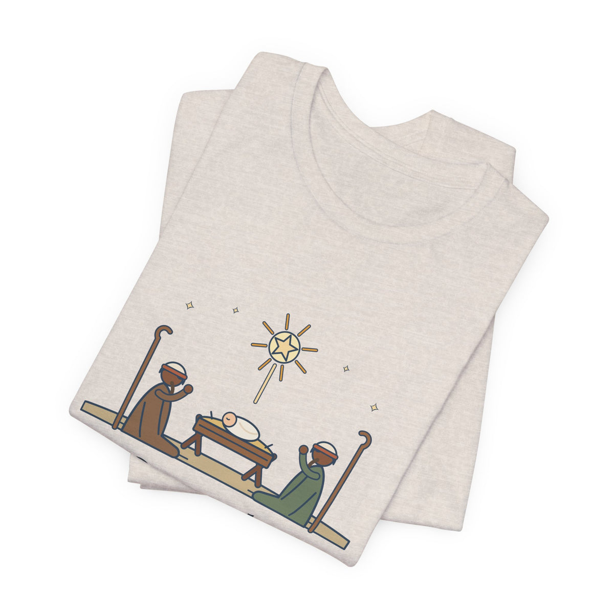 Oakeley Quote T-Shirt, O Come, Let Us Adore him, Christmas Woodcut Manger Tee