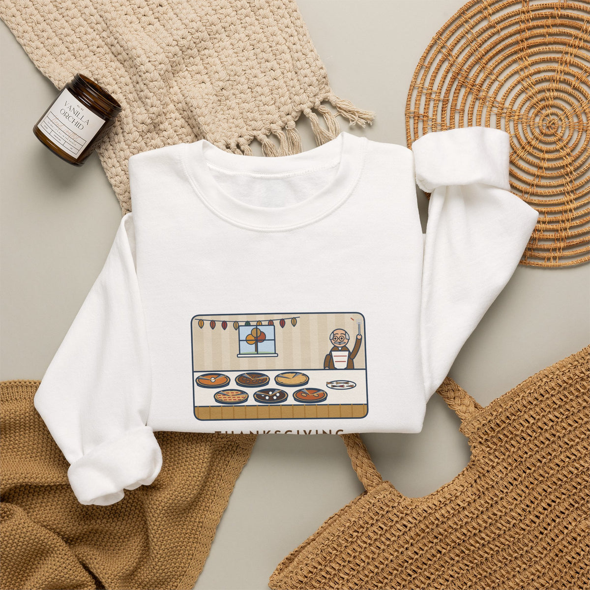 Thanksgiving Sweatshirt, Nine People, Six Pies, Grandpa Tried a Sliver of Every One Twice, Funny Pie Table Crewneck