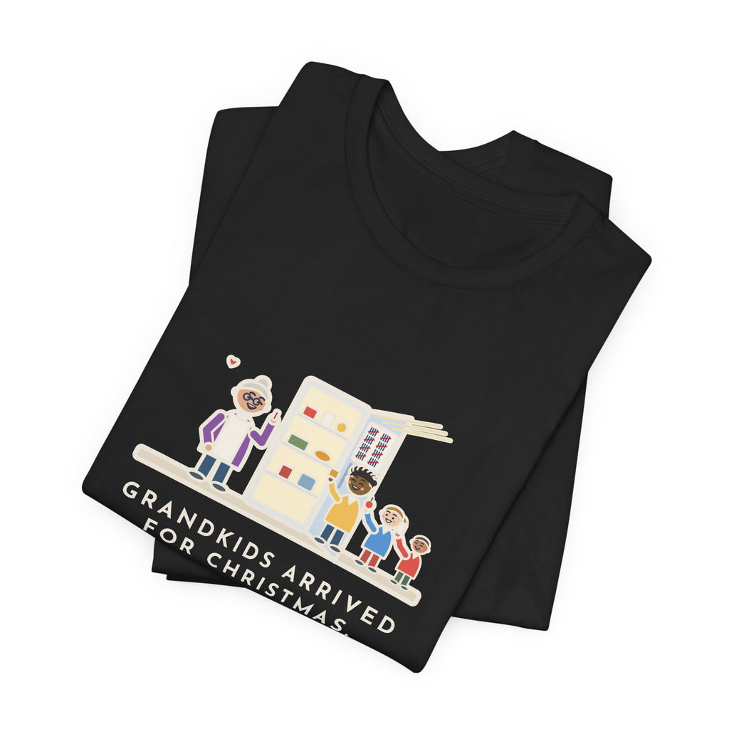 Funny Grandkids at Christmas T-Shirt, Arrived for the Holiday, The Fridge Door Opened Forty Times in the First Hour, Fridge Tally Tee