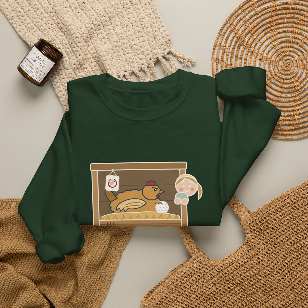Backyard Chickens Crewneck Sweatshirt - She's Been Sitting on a Golf Ball for Three Days