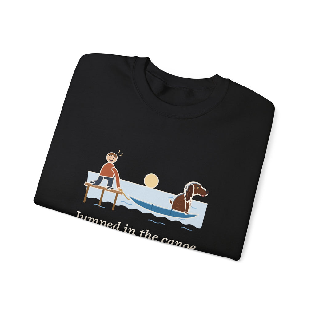 Boykin Spaniel Crewneck Sweatshirt - Seated in the Canoe Before the Rope Came Off