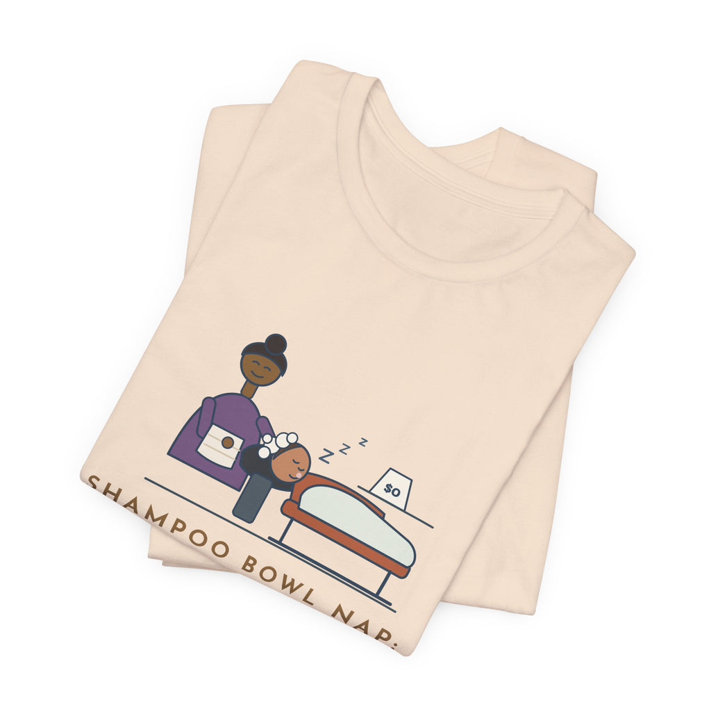 Salon Hairstylist T-Shirt - Shampoo Bowl Nap: Complimentary. Funny Stylist Tee