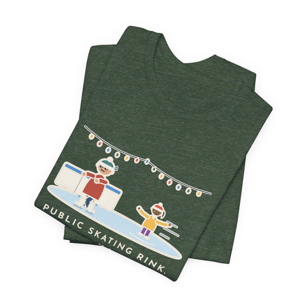 Funny Ice Skating T-Shirt, Held the Wall for an Hour, A Six-Year-Old Skated Past Me Backward, Outdoor Rink Tee